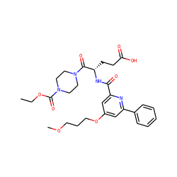 CCOC(=O)N1CCN(C(=O)[C@H](CCC(=O)O)NC(=O)c2cc(OCCCOC)cc(-c3ccccc3)n2)CC1 ZINC000049761896