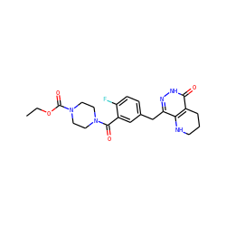 CCOC(=O)N1CCN(C(=O)c2cc(Cc3n[nH]c(=O)c4c3NCCC4)ccc2F)CC1 ZINC000149033284