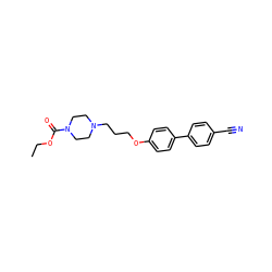 CCOC(=O)N1CCN(CCCOc2ccc(-c3ccc(C#N)cc3)cc2)CC1 ZINC000013859963