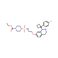 CCOC(=O)N1CCN(S(=O)(=O)NCCOc2ccc3c(c2)[C@@H](C2(c4ccc(Cl)cc4)CCC2)NCC3)CC1 ZINC000114978252