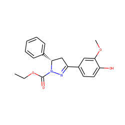 CCOC(=O)N1N=C(c2ccc(O)c(OC)c2)C[C@H]1c1ccccc1 ZINC000653740464