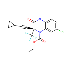 CCOC(=O)N1c2cc(Cl)ccc2NC(=O)[C@@]1(C#CC1CC1)C(F)(F)F ZINC000014943957