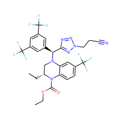 CCOC(=O)N1c2ccc(C(F)(F)F)cc2N([C@@H](c2cc(C(F)(F)F)cc(C(F)(F)F)c2)c2nnn(CCC#N)n2)C[C@H]1CC ZINC000049786038