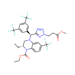 CCOC(=O)N1c2ccc(C(F)(F)F)cc2N([C@@H](c2cc(C(F)(F)F)cc(C(F)(F)F)c2)c2nnn(CCC(=O)OC)n2)C[C@H]1CC ZINC000049794063