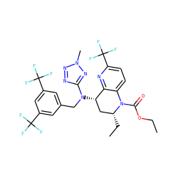 CCOC(=O)N1c2ccc(C(F)(F)F)nc2[C@@H](N(Cc2cc(C(F)(F)F)cc(C(F)(F)F)c2)c2nnn(C)n2)C[C@H]1CC ZINC000084635455