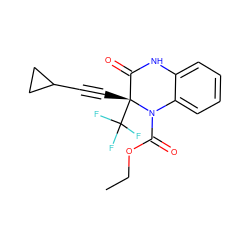 CCOC(=O)N1c2ccccc2NC(=O)[C@@]1(C#CC1CC1)C(F)(F)F ZINC000002008764