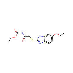 CCOC(=O)NC(=O)CSc1nc2ccc(OCC)cc2[nH]1 ZINC000005133068