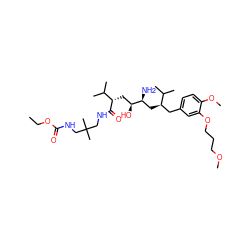 CCOC(=O)NCC(C)(C)CNC(=O)[C@@H](C[C@H](O)[C@@H](N)C[C@H](Cc1ccc(OC)c(OCCCOC)c1)C(C)C)C(C)C ZINC000072178481