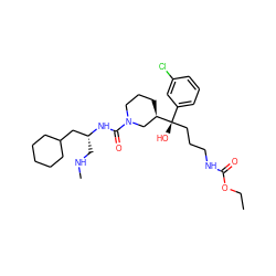 CCOC(=O)NCCC[C@@](O)(c1cccc(Cl)c1)[C@@H]1CCCN(C(=O)N[C@H](CNC)CC2CCCCC2)C1 ZINC000049757377
