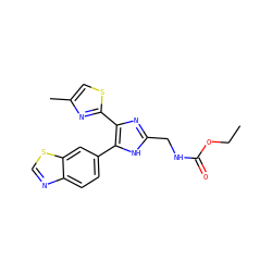 CCOC(=O)NCc1nc(-c2nc(C)cs2)c(-c2ccc3ncsc3c2)[nH]1 ZINC000095562927