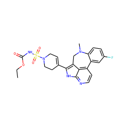 CCOC(=O)NS(=O)(=O)N1CC=C(c2[nH]c3nccc4c3c2CN(C)c2ccc(F)cc2-4)CC1 ZINC001772637228