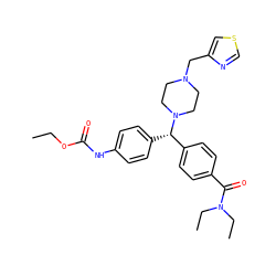 CCOC(=O)Nc1ccc([C@@H](c2ccc(C(=O)N(CC)CC)cc2)N2CCN(Cc3cscn3)CC2)cc1 ZINC000073168077