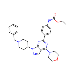 CCOC(=O)Nc1ccc(-c2nc(N3CCOCC3)c3cnn(C4CCN(Cc5ccccc5)CC4)c3n2)cc1 ZINC000043079917