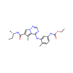 CCOC(=O)Nc1ccc(C)c(Nc2ncnn3cc(C(=O)N[C@@H](C)CC)c(C)c23)c1 ZINC000014974290