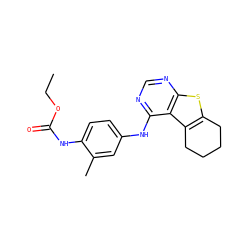 CCOC(=O)Nc1ccc(Nc2ncnc3sc4c(c23)CCCC4)cc1C ZINC000473145187