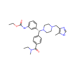 CCOC(=O)Nc1cccc([C@@H](c2ccc(C(=O)N(C)CC)cc2)N2CCN(Cc3nc[nH]c3C)CC2)c1 ZINC000073164535