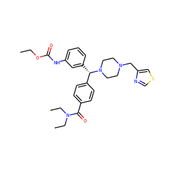 CCOC(=O)Nc1cccc([C@@H](c2ccc(C(=O)N(CC)CC)cc2)N2CCN(Cc3cscn3)CC2)c1 ZINC000073168074