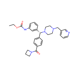 CCOC(=O)Nc1cccc([C@@H](c2ccc(C(=O)N3CCC3)cc2)N2CCN(Cc3cccnc3)CC2)c1 ZINC000073164545