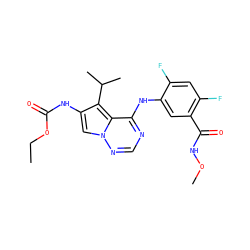 CCOC(=O)Nc1cn2ncnc(Nc3cc(C(=O)NOC)c(F)cc3F)c2c1C(C)C ZINC000013645283