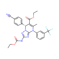 CCOC(=O)Nc1nc2n(n1)[C@H](c1ccc(C#N)cc1)C(C(=O)OCC)=C(C)N2c1cccc(C(F)(F)F)c1 ZINC000096175704