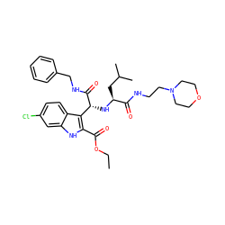 CCOC(=O)c1[nH]c2cc(Cl)ccc2c1[C@@H](N[C@@H](CC(C)C)C(=O)NCCN1CCOCC1)C(=O)NCc1ccccc1 ZINC000113899866
