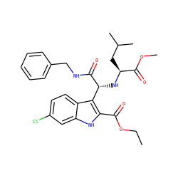 CCOC(=O)c1[nH]c2cc(Cl)ccc2c1[C@@H](N[C@@H](CC(C)C)C(=O)OC)C(=O)NCc1ccccc1 ZINC000113885360