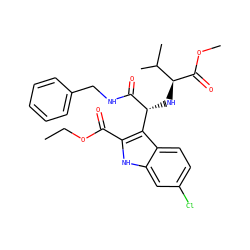 CCOC(=O)c1[nH]c2cc(Cl)ccc2c1[C@@H](N[C@H](C(=O)OC)C(C)C)C(=O)NCc1ccccc1 ZINC000113880828