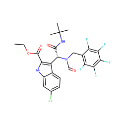 CCOC(=O)c1[nH]c2cc(Cl)ccc2c1[C@H](C(=O)NC(C)(C)C)N(C=O)Cc1c(F)c(F)c(F)c(F)c1F ZINC000113899831