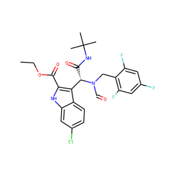CCOC(=O)c1[nH]c2cc(Cl)ccc2c1[C@H](C(=O)NC(C)(C)C)N(C=O)Cc1c(F)cc(F)cc1F ZINC000113885431
