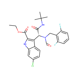 CCOC(=O)c1[nH]c2cc(Cl)ccc2c1[C@H](C(=O)NC(C)(C)C)N(C=O)Cc1c(F)cccc1F ZINC000113881945