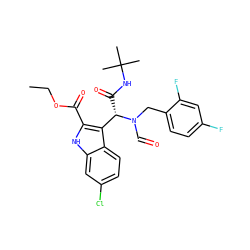 CCOC(=O)c1[nH]c2cc(Cl)ccc2c1[C@H](C(=O)NC(C)(C)C)N(C=O)Cc1ccc(F)cc1F ZINC000113882710