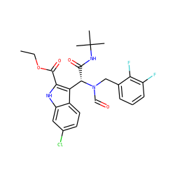 CCOC(=O)c1[nH]c2cc(Cl)ccc2c1[C@H](C(=O)NC(C)(C)C)N(C=O)Cc1cccc(F)c1F ZINC000113883904