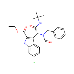 CCOC(=O)c1[nH]c2cc(Cl)ccc2c1[C@H](C(=O)NC(C)(C)C)N(C=O)Cc1ccccc1 ZINC001772640281
