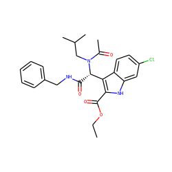 CCOC(=O)c1[nH]c2cc(Cl)ccc2c1[C@H](C(=O)NCc1ccccc1)N(CC(C)C)C(C)=O ZINC000113885084