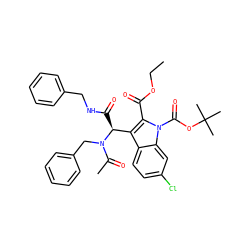 CCOC(=O)c1c([C@H](C(=O)NCc2ccccc2)N(Cc2ccccc2)C(C)=O)c2ccc(Cl)cc2n1C(=O)OC(C)(C)C ZINC000113887520