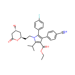 CCOC(=O)c1c(-c2ccc(C#N)cc2)c(-c2ccc(F)cc2)n(CC[C@@H]2C[C@@H](O)CC(=O)O2)c1C(C)C ZINC000013861024