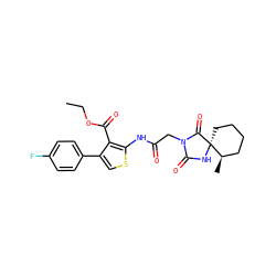 CCOC(=O)c1c(-c2ccc(F)cc2)csc1NC(=O)CN1C(=O)N[C@@]2(CCCC[C@H]2C)C1=O ZINC000002652413