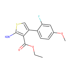 CCOC(=O)c1c(-c2ccc(OC)cc2F)csc1N ZINC000096929345