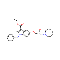 CCOC(=O)c1c(C)n(Cc2ccccc2)c2ccc(OC[C@H](O)CN3CCCCCC3)cc12 ZINC000008396990