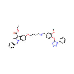 CCOC(=O)c1c(C)n(Cc2ccccc2)c2ccc(OCCCCNCc3ccc(Oc4nnnn4-c4ccccc4)c(OC)c3)cc12 ZINC001772641255