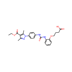 CCOC(=O)c1c(C)nn(-c2ccc(NC(=O)Nc3ccccc3OCCCC(=O)O)cc2)c1C ZINC000299829781