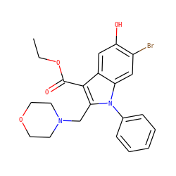 CCOC(=O)c1c(CN2CCOCC2)n(-c2ccccc2)c2cc(Br)c(O)cc12 ZINC000019790628