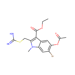 CCOC(=O)c1c(CSC(=N)N)n(C)c2cc(Br)c(OC(C)=O)cc12 ZINC000003878285