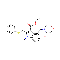 CCOC(=O)c1c(CSc2ccccc2)n(C)c2ccc(O)c(CN3CCOCC3)c12 ZINC000020437105