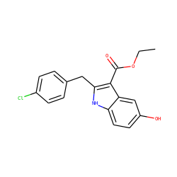 CCOC(=O)c1c(Cc2ccc(Cl)cc2)[nH]c2ccc(O)cc12 ZINC000040834033