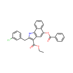 CCOC(=O)c1c(Cc2cccc(Cl)c2)[nH]c2c1cc(OC(=O)c1ccccc1)c1ccccc12 ZINC000040939922