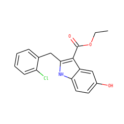 CCOC(=O)c1c(Cc2ccccc2Cl)[nH]c2ccc(O)cc12 ZINC000040413138