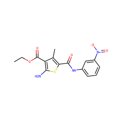 CCOC(=O)c1c(N)sc(C(=O)Nc2cccc([N+](=O)[O-])c2)c1C ZINC000002920944