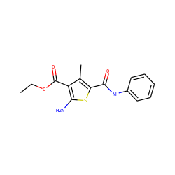 CCOC(=O)c1c(N)sc(C(=O)Nc2ccccc2)c1C ZINC000000075276