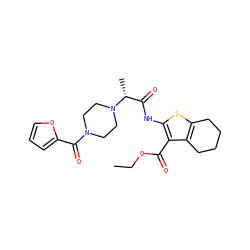 CCOC(=O)c1c(NC(=O)[C@@H](C)N2CCN(C(=O)c3ccco3)CC2)sc2c1CCCC2 ZINC000035529740
